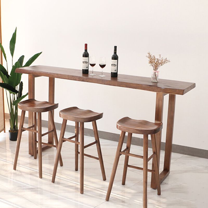 Contemporary Bar Dining Table Indoor Rectangle Wood Bar Table Sled Base in Brown
