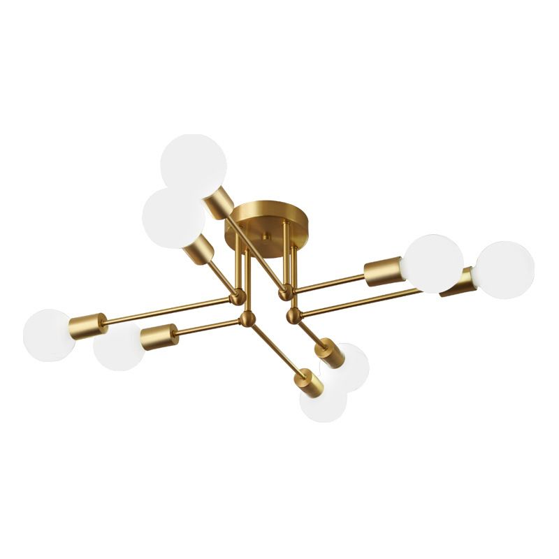 Brass Radial Semi Flush Mount in Industrial Classic Style Copper Ceiling Light for Interior Spaces