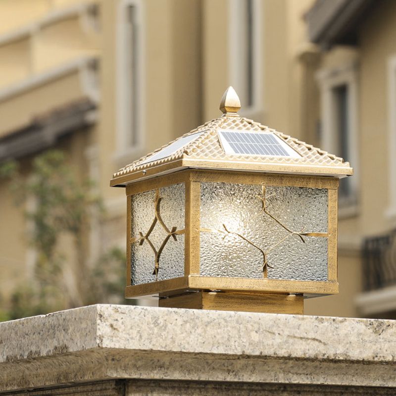Rectangular Shape Metal Solar Pillar Lamp Modern Style 1-Light Outdoor Light