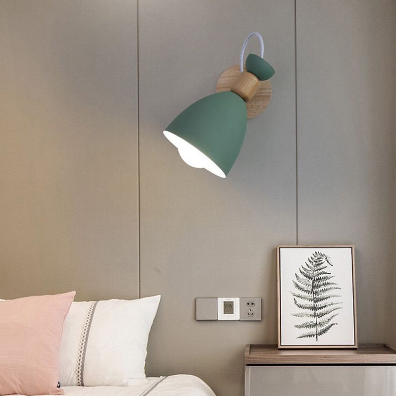 Macaron Style Cone Shape Wall Light Metal 1 Light Sconces in Black for Bedroom