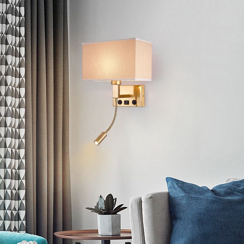 Modern Rectangular Wall Mount Lamp Fabric 2 Lights Wall Light Fixture