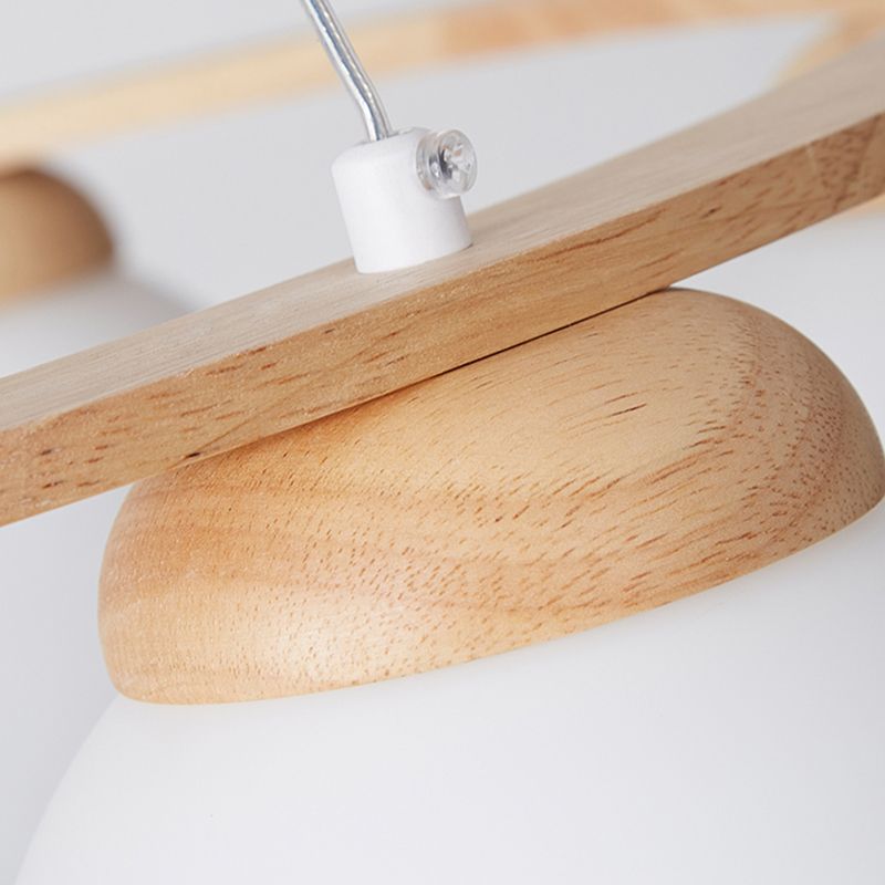 Houten cirkelvormige kroonluchter eenvoud hangend licht met bol wit glazen schaduw