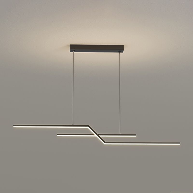 2 Light Linear Island Lighting Modernism Metal Chandelier Light Fixture for Dining Room