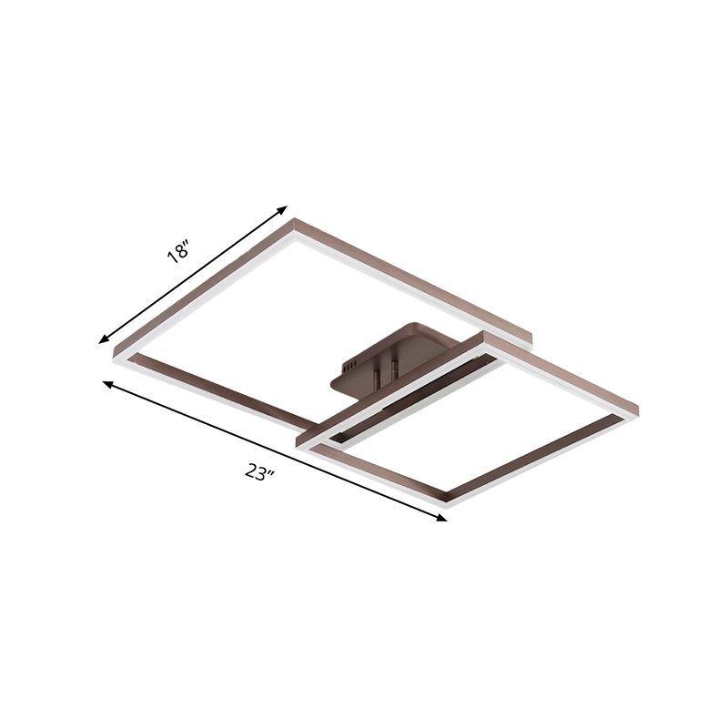 Modern Rectangular Acrylic Semi Flush Light LED 1/2/3 Lights Brown Ceiling Mounted Fixture in Warm/White/Natural Light, 16"/23"/29" Wide