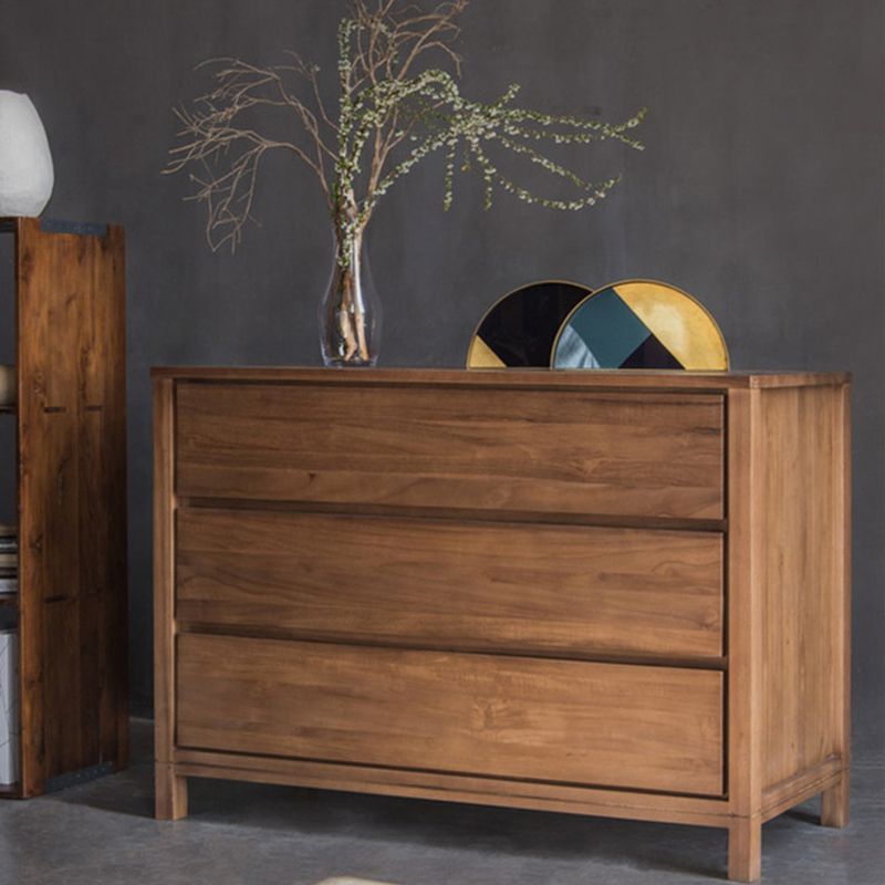 Contemporary Brown Solid Wood Kitchen Island Table with 3 Drawers