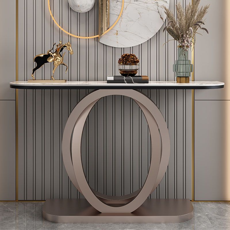 Stone Half Moon Console Table 1-shelf 33.46" Tall Accent Table for Hall