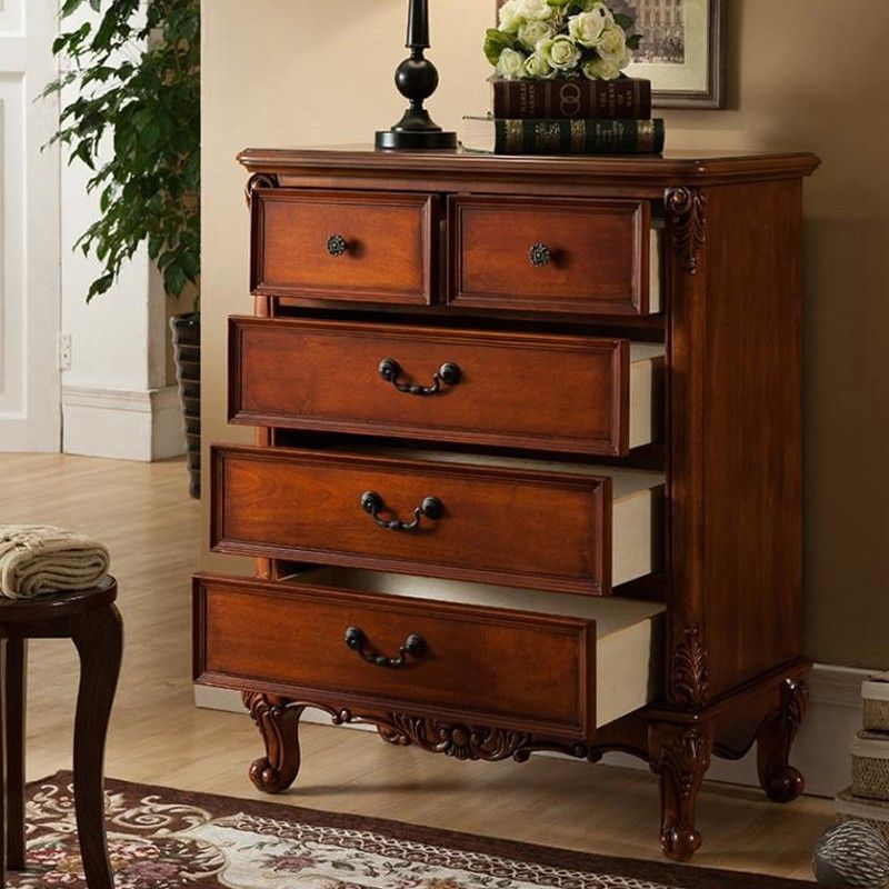 Traditional Rubber Wood Storage Chest Bedroom Chest with Drawers