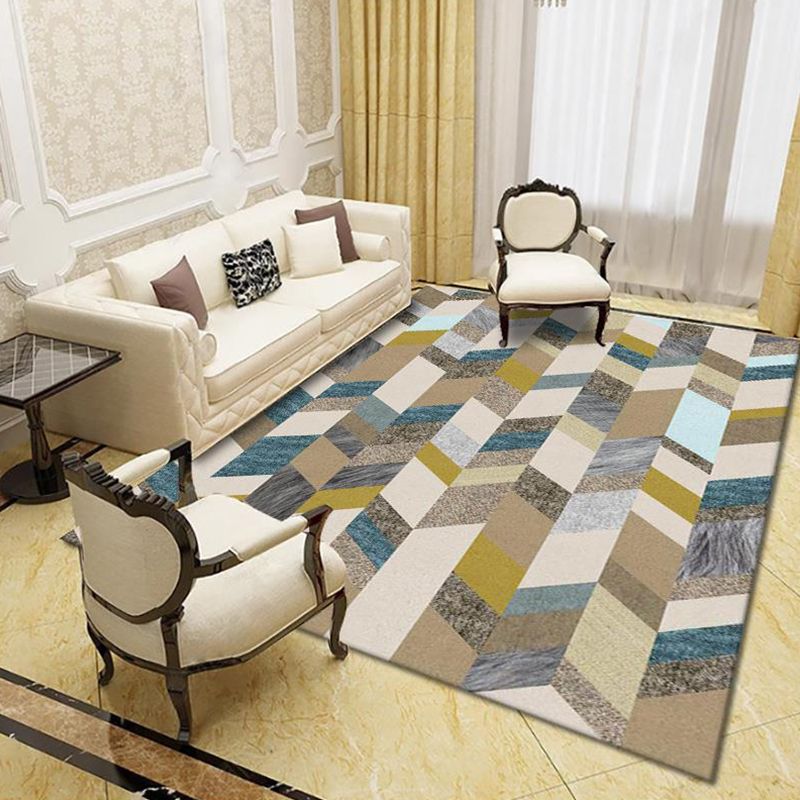 Modern Living Room Rug Multi Colored Geo Print Carpet Polypropylene Anti-Slip Pet Friendly Indoor Rug