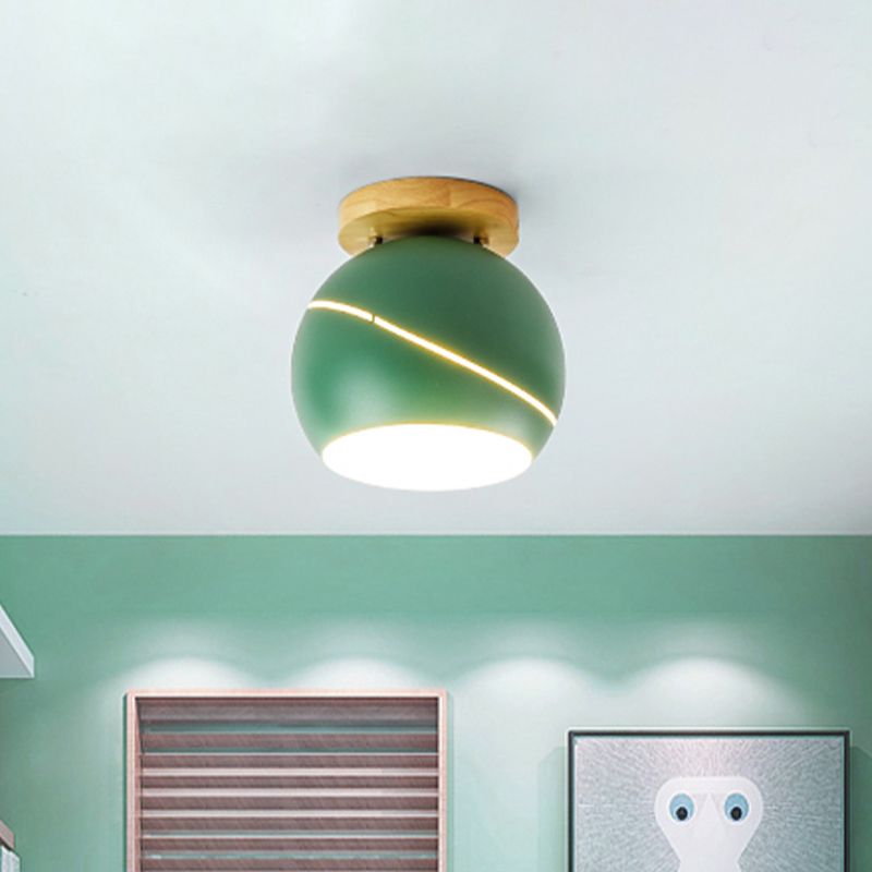 Green/Pink/Gray Spherical Flush Mount Light Fixture Contemporary Metal 1 Head Indoor Ceiling Mounted Light