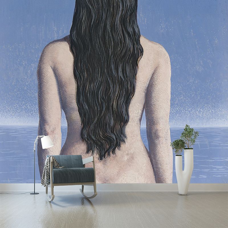 Big Surrealism Murals Wallpaper in Blue-White Rene Magritte the Evening Gown Wall Art, Custom Printed