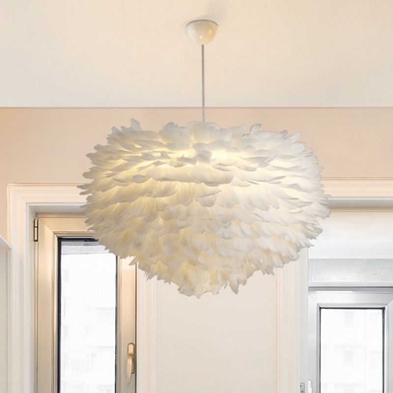 Art Deco Feather Pendant Light Fixtures Modern Creative Globe Hanging Ceiling Light for Bedroom