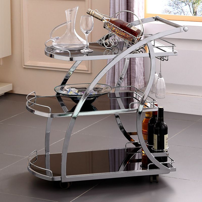 Modern Glass Prep Table Open Storage Rolling Prep Table 3-Tier