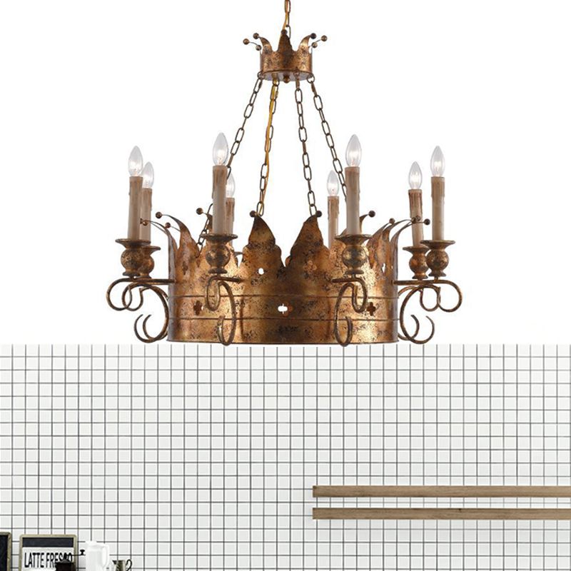 3/8 Lights Metal Chandelier Lamp Rural Rust Crown Dining Room Down Lighting Pendant