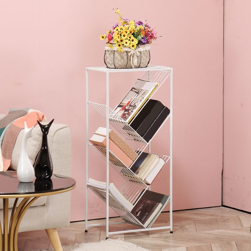 Modern Style Metal Bookcase White Open Bookshelf for Living Room