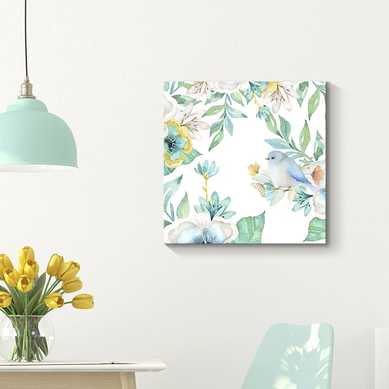 Impression d'art oiseau avec fleur en fleurs, couleur Pastel, décoration murale de Style enfants pour salle familiale