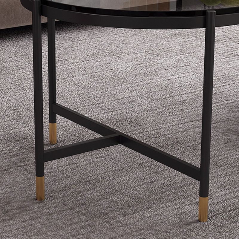 Contemporary Elliptical Glass & Slate Coffee Cocktail Table with Storage Shelf