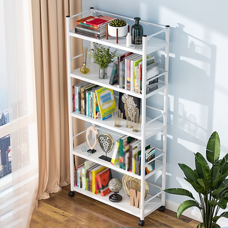 Open Etagere Bookshelf Contemporary Vertical Bookshelf with Caster Wheels