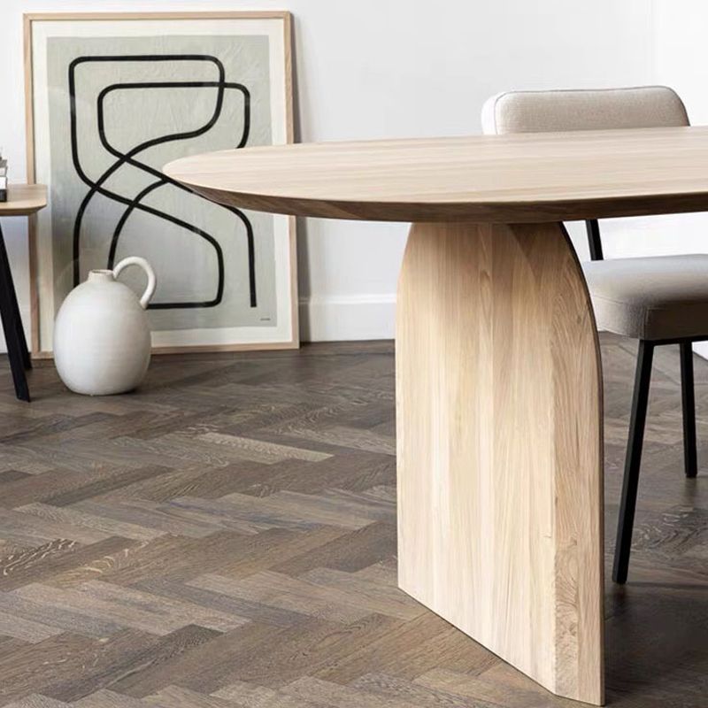 Table de bois massif en pin ovale table à manger moderne avec piédestal double en bois pour restaurant