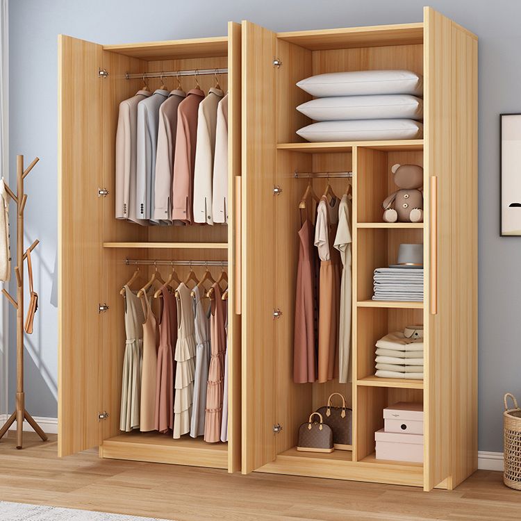Wooden Frame Wardrobe Freestanding Wardrobe Armoire with Shelves and Clothes Rail