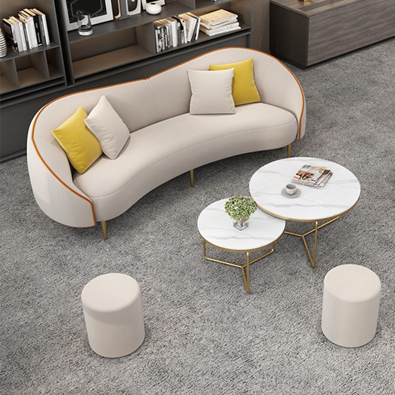 Beige/Grey Faux Leather Sofa Sloped Arm Sofa with Bolster Pillows