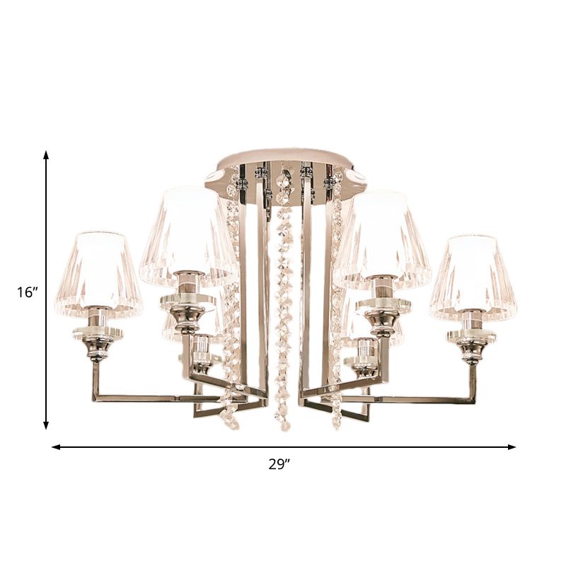 Salon conique lampe de plafond métal et cristal clair finition chromée moderne 6/8/10 têtes semi-mont Light