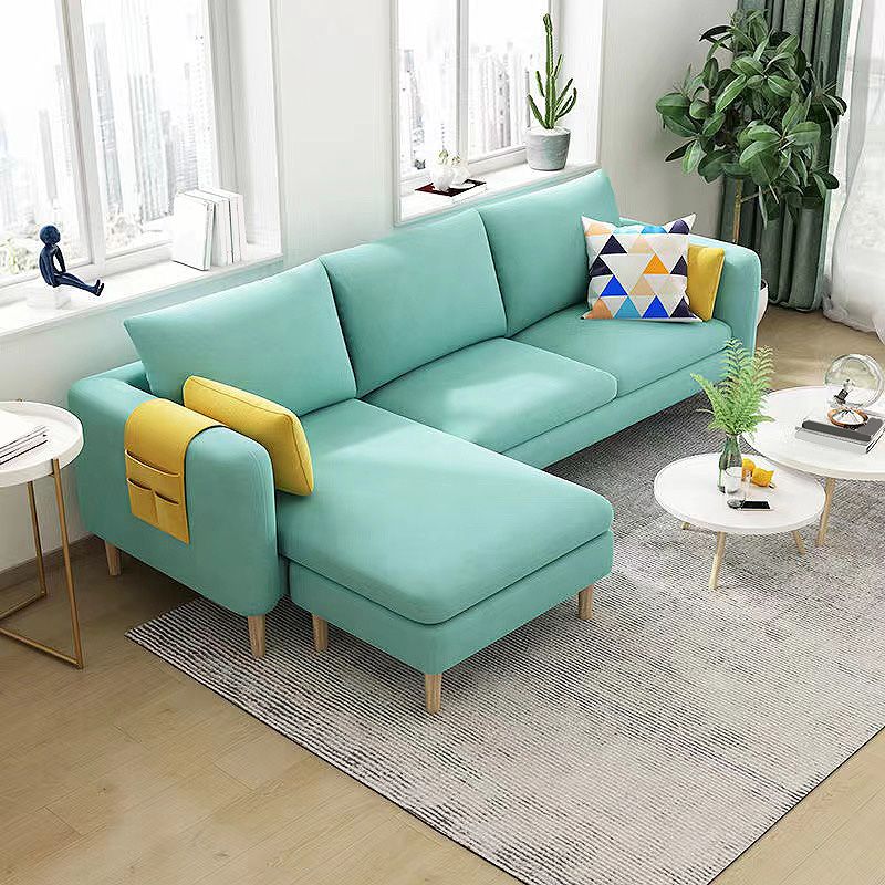 Scandinavian Velvet Removable Cushions Square Arm Sofa Slipcovered Sectional