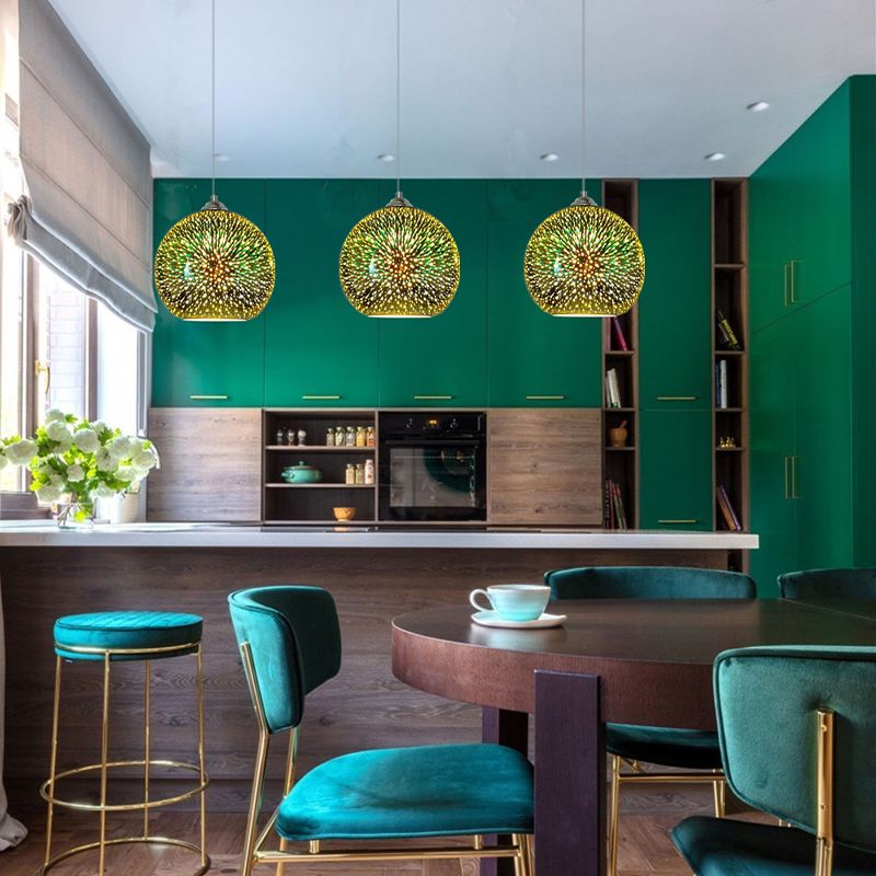 Globe Hanging Light Fixture Modern Gold/Copper 3D Glass 1 Head 8"/10" Wide Dining Room Pendant Lamp