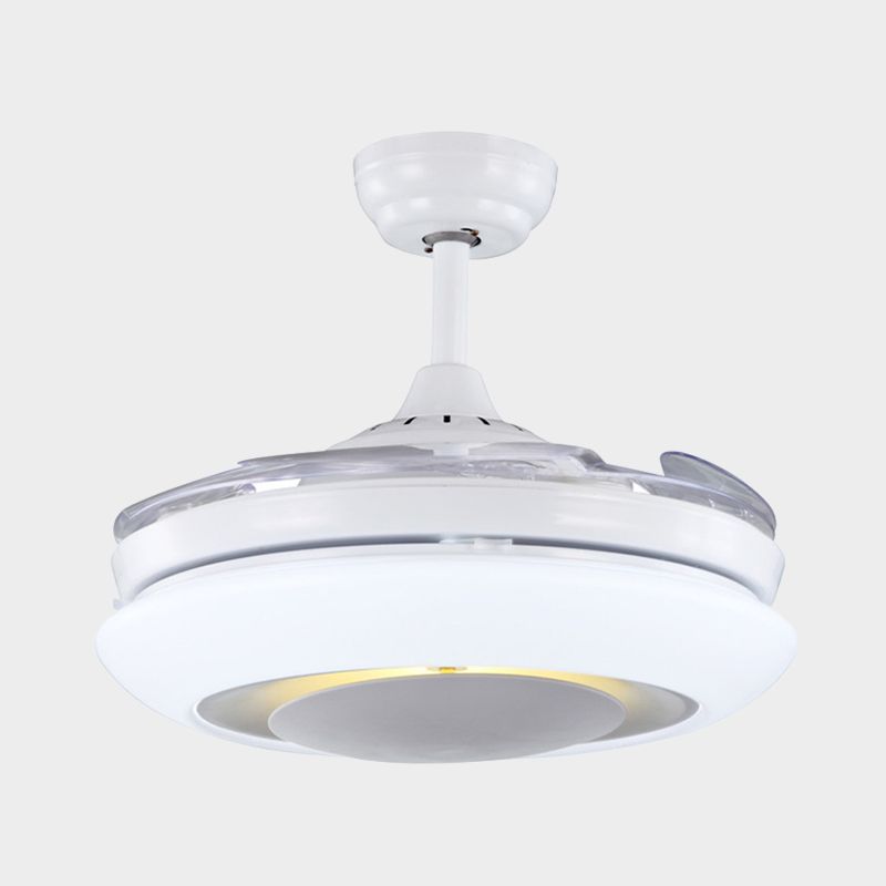 Lámpara de ventilador acrílico de 42 "W LED Restaurante modernista Donut White 4 Clear Blades Semi Flush Montada