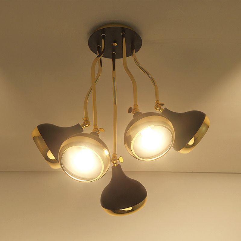 Sala de estar de cebolla semi flushmount luz de hierro negro de 5 bombas y dorado cerca de la lámpara de techo con brazo de olas