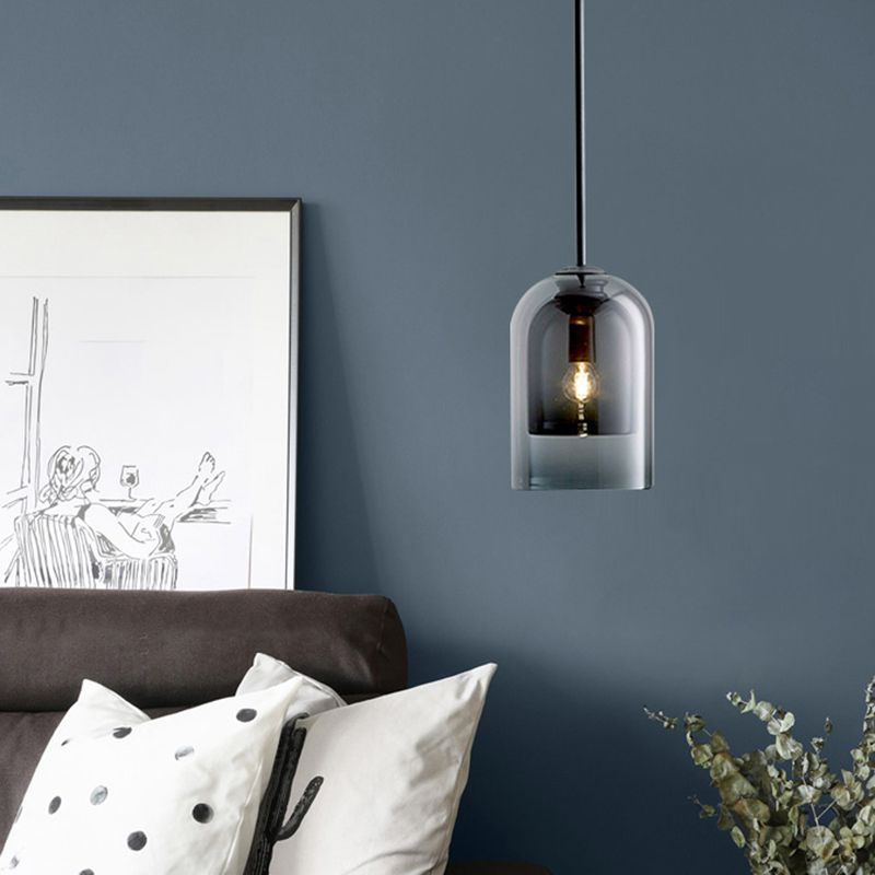 Lampe suspendue à la cloche artistique moderne avec une teinte en verre double en verre