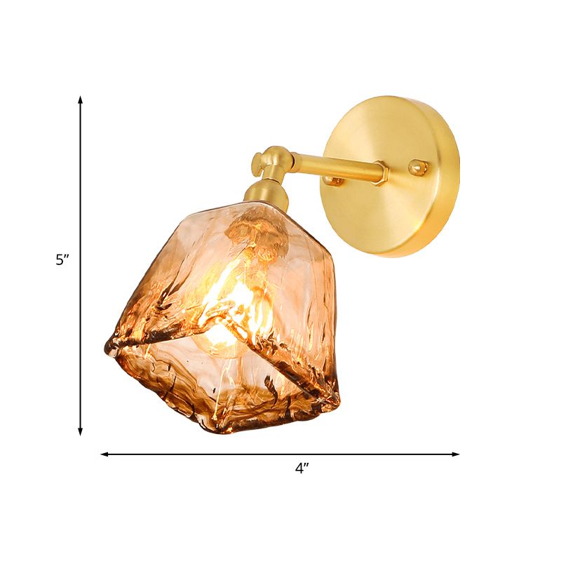 Tan Glass Gold Wall Light Shade Saucer/Funnel/Trapezoid 1-Head Colonial Wall Sconce Lighting Fixture for Bedroom