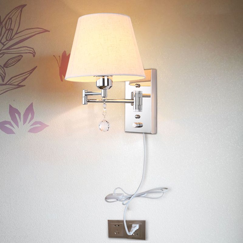 Sitting Room One Head Wall Sconce Cloth Lampshade Adjustable Wall Mounted Light Fixture
