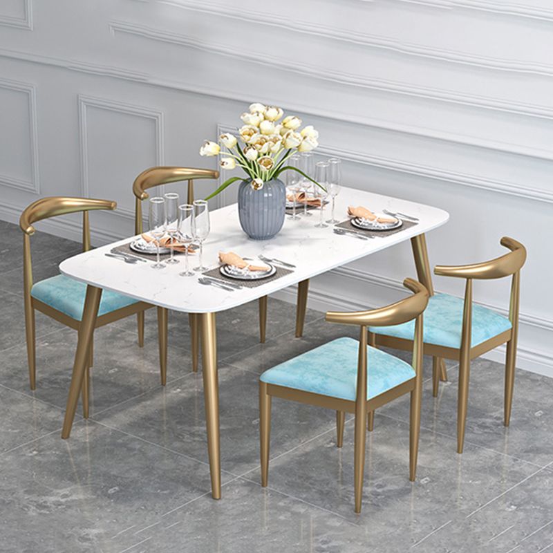 Contemporary Dining Set 1/2/5 Pcs Marble Dining Table with Cow Horn Chairs