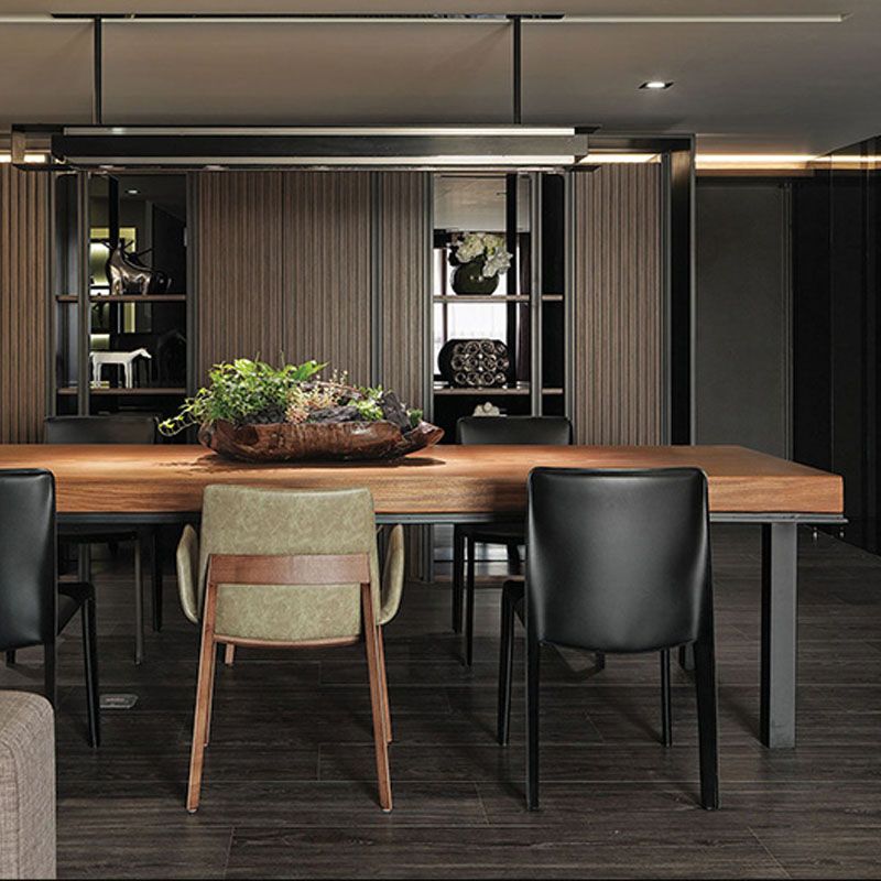 Industrial Rectangle Dining Table Pine Solid Wood Table with 4 Black Metal Legs