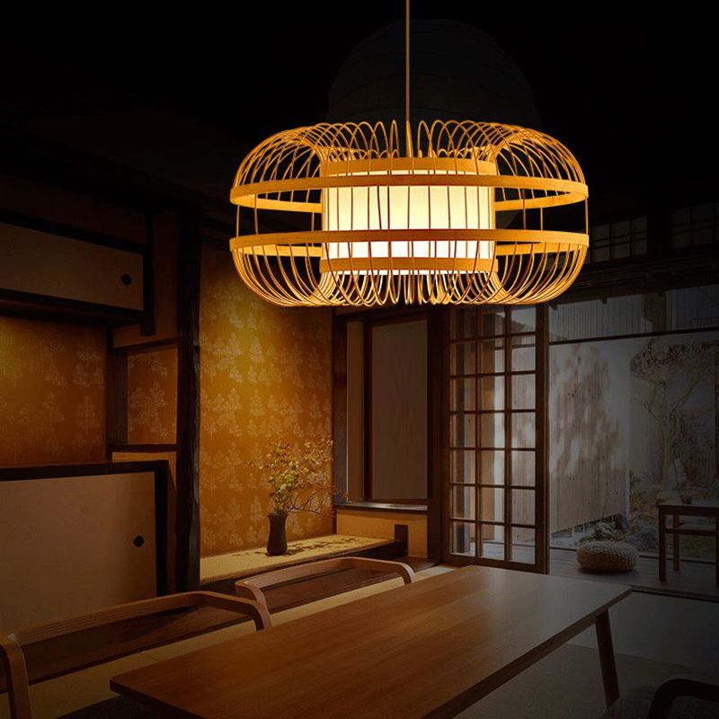 Chinese Style Bamboo Pendant Light Geometric Hanging Pendant for Restaurant