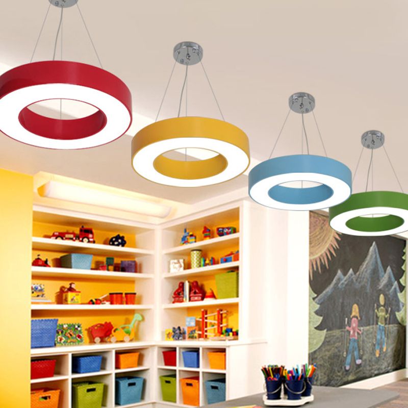 Modern Bedroom Pendant Light, Acrylic O Shape Hanging Fixture for Kids with 31.5" Adjustable Cord