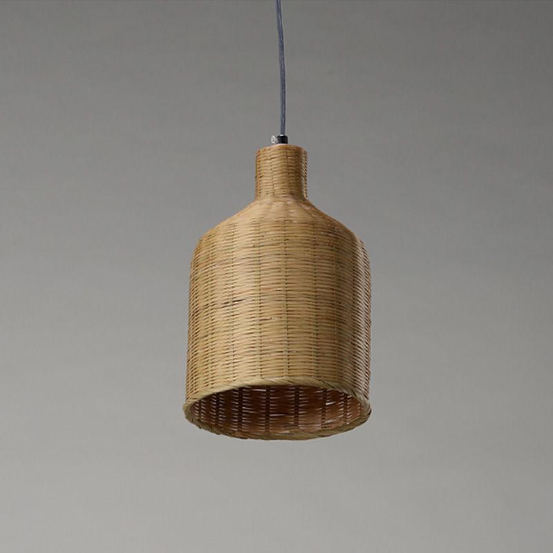 Chinese 1 Head Pendant Lamp Flaxen Tubular Hanging Ceiling Light with Bamboo shade