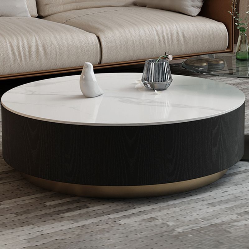 Round Stone Top Coffee Table Mid-Century Modern Cocktail Table