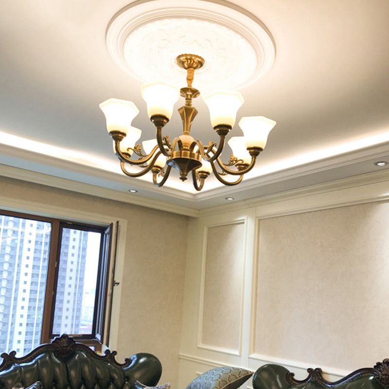Bell-Shaped Shade Chandelier Light Fixture Traditional White Glass Pendant Lighting for Restaurant