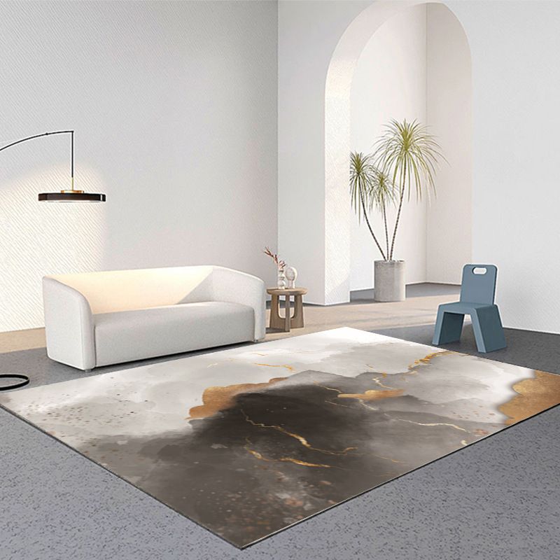 Sky Blue Abstract Pattern Rug Polyester Modern Rug Washable Rug for Living Room