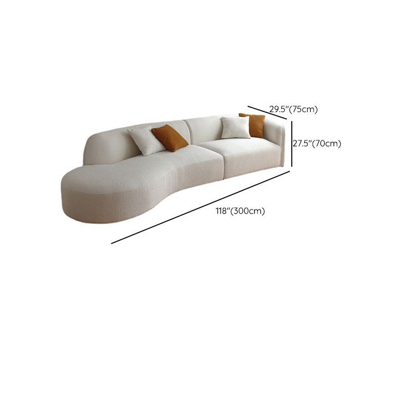 Modern 27.55" H White Wool Tuxedo Arm Curved Sofa for Living Room