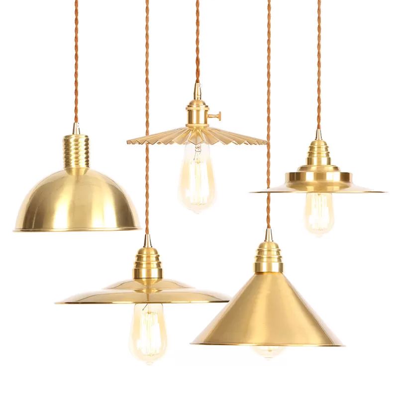 Plat finition en or en fer Plat / bol / cône Shade Bulb Bulb Éclairage d'éclairage de suspension