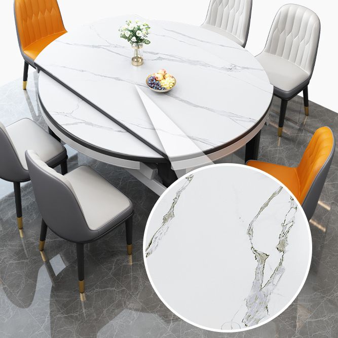 Mesa redonda de piedra sinterizada extensible Mesa de comedor moderna con 4 patas de madera