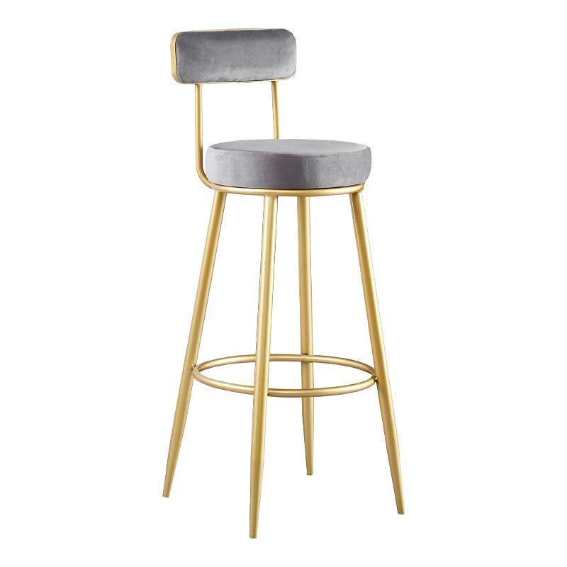 Glam Metal Barstool Fabric Backrest Counter Stool with Gold Base