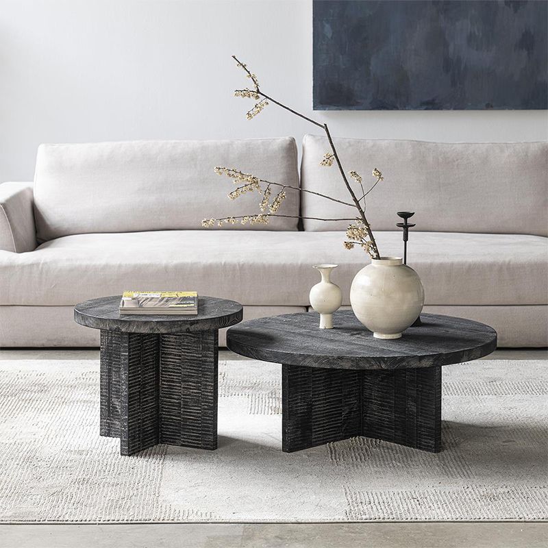Contemporary Wooden Coffee Table Round Espresso Wood Cocktail Table