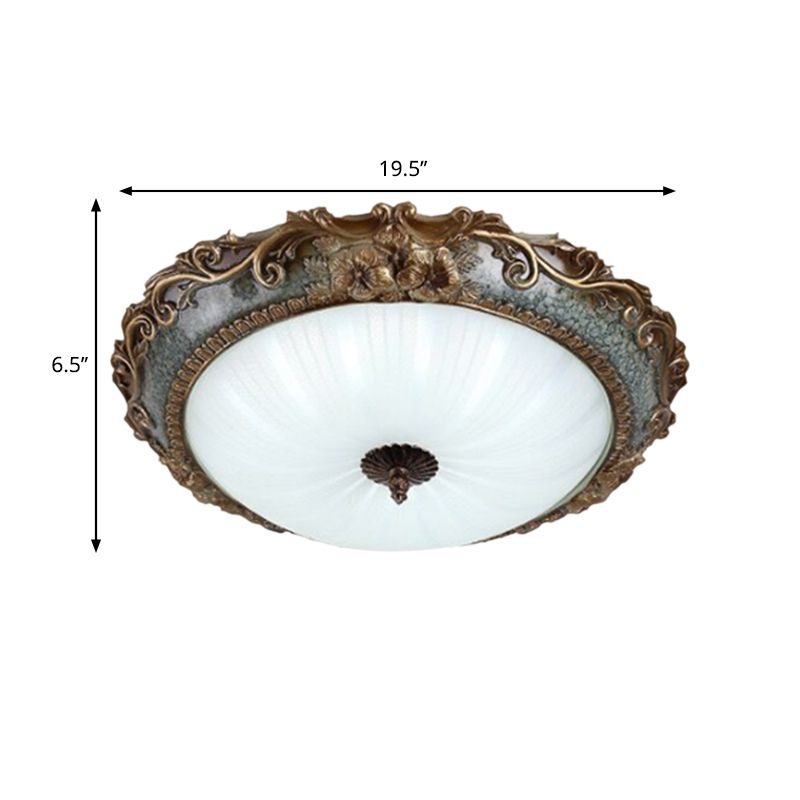 Resin Brass Flush Mount Lighting Round Shape 12"/16"/19.5" W 2/3-Light Rustic Ceiling Lamp with Floral Pedestal