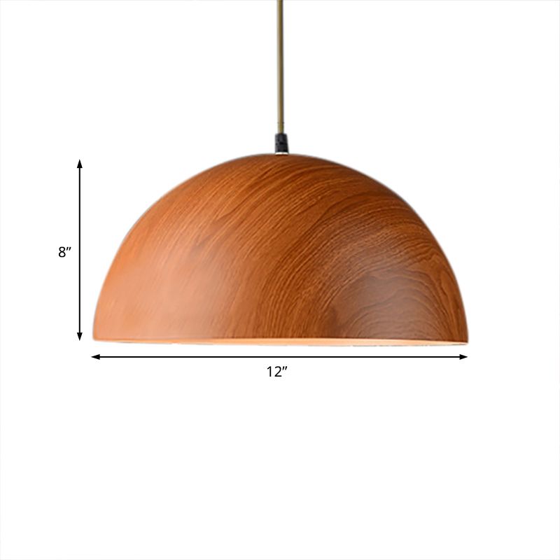 Aluminum Domed Pendant Lighting Contemporary 1 Head Balcony Suspension Light with Wood Design in Dark Brown/Light Brown