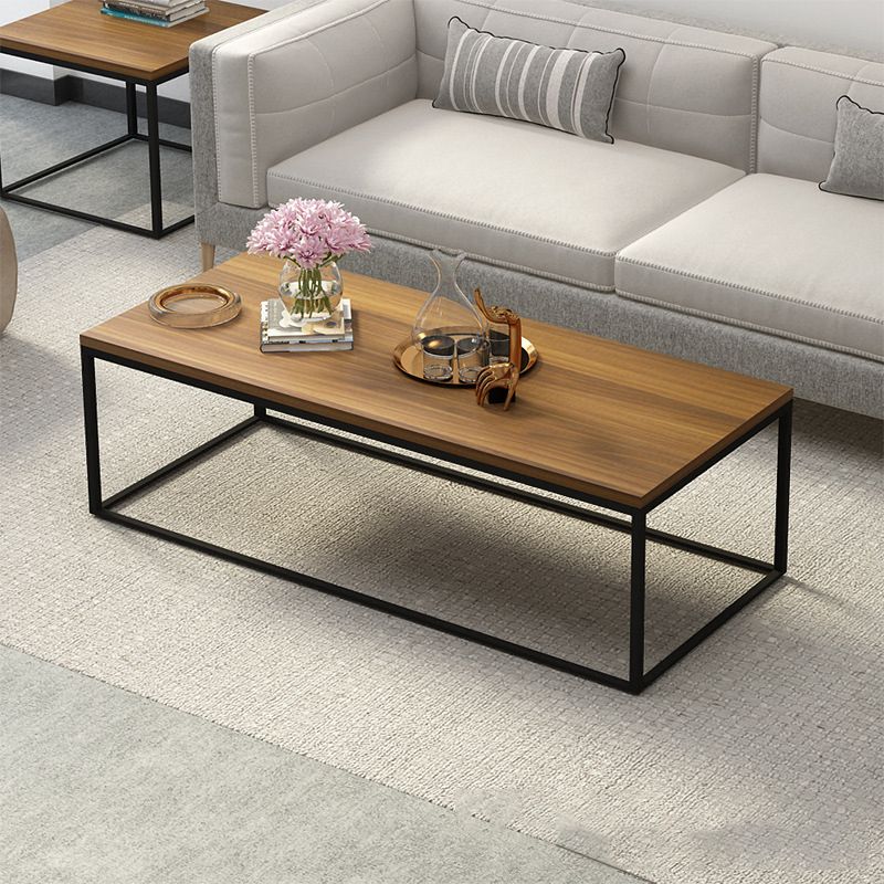 17.7" Tall Wooden Rectangle Top Coffee Table Iron Frame Base Cocktail Table