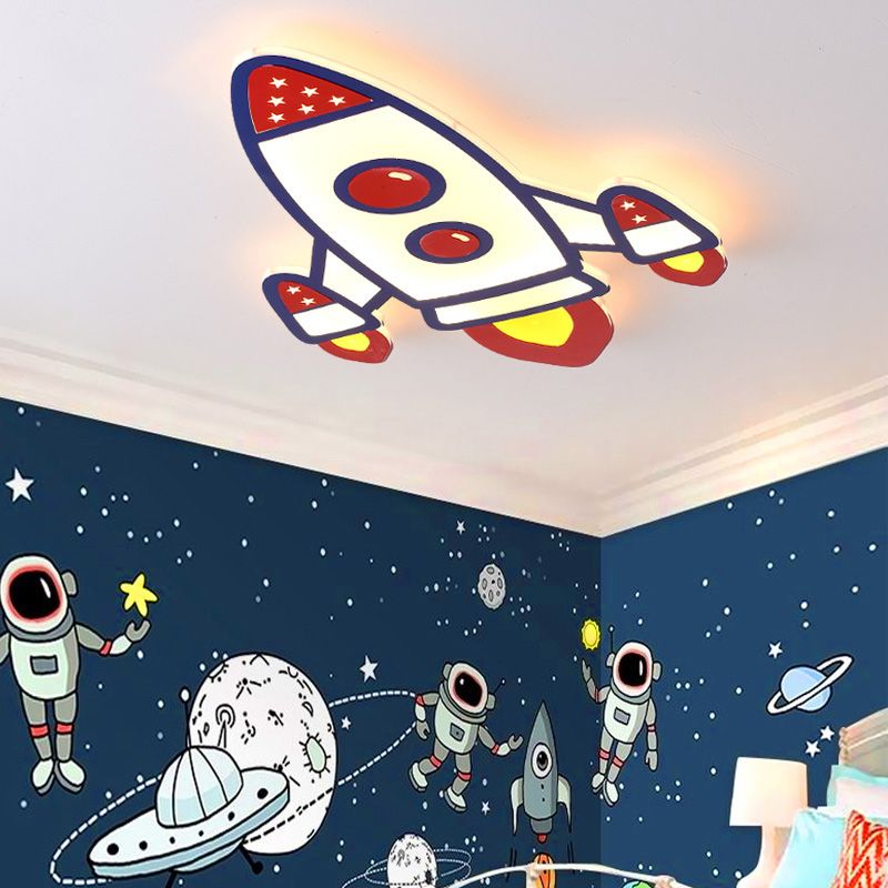 Acryl Vliegtuig LED Flush Mount Licht Kid Slaapkamer Modern Plafond Lamp in Rood