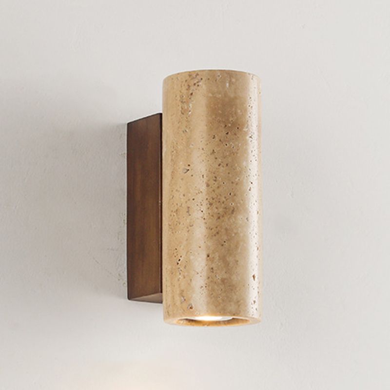 Cylinder Shape Wood Wall Sconces Modern 1-Light Wall Mount Light Fixture in Brown